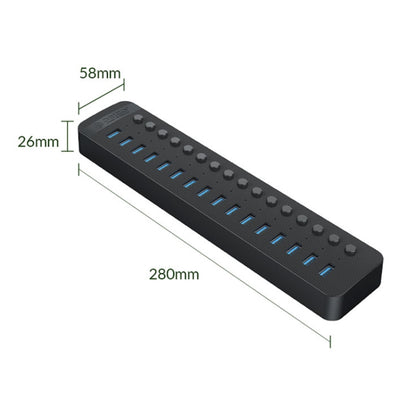 ORICO CT2U3-16AB Plastic Stripes 16 Ports USB 3.0 HUB with Individual Switches, Plug:UK Plug(Black) - USB 3.0 HUB by ORICO | Online Shopping South Africa | PMC Jewellery | Buy Now Pay Later Mobicred