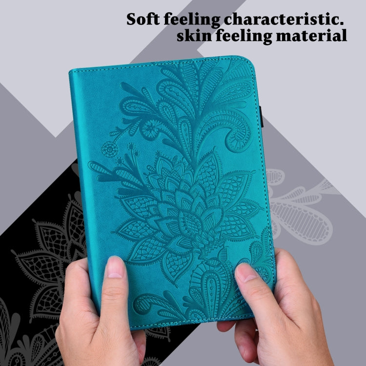 For Samsung Galaxy Tab S9 Lace Flower Embossing Pattern PU Tablet Case(Blue) - Galaxy Tab S9 Cases by PMC Jewellery | Online Shopping South Africa | PMC Jewellery | Buy Now Pay Later Mobicred