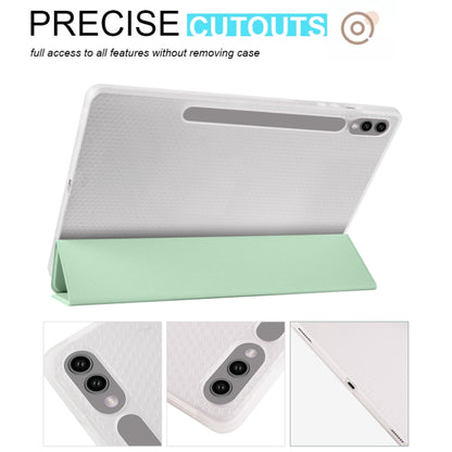 For Samsung Galaxy Tab S10+ / S9+ 3-folding Transparent TPU Smart Leather Tablet Case with Pen Slot(Matcha Green) - Galaxy Tab S9+ Cases by PMC Jewellery | Online Shopping South Africa | PMC Jewellery | Buy Now Pay Later Mobicred