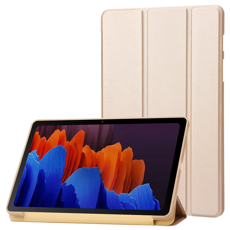 For Samsung Galaxy Tab S9 3-Fold Holder Silicone Leather Tablet Case(Gold) - Galaxy Tab S9 Cases by PMC Jewellery | Online Shopping South Africa | PMC Jewellery | Buy Now Pay Later Mobicred