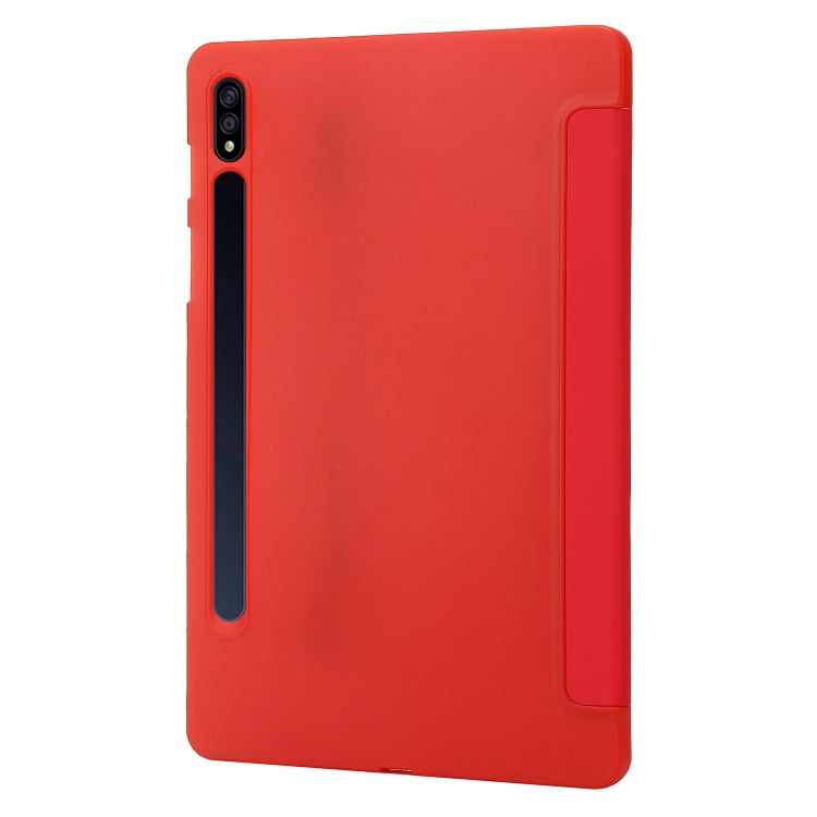 For Samsung Galaxy Tab S9 3-Fold Holder Silicone Leather Tablet Case(Red) - Galaxy Tab S9 Cases by PMC Jewellery | Online Shopping South Africa | PMC Jewellery | Buy Now Pay Later Mobicred