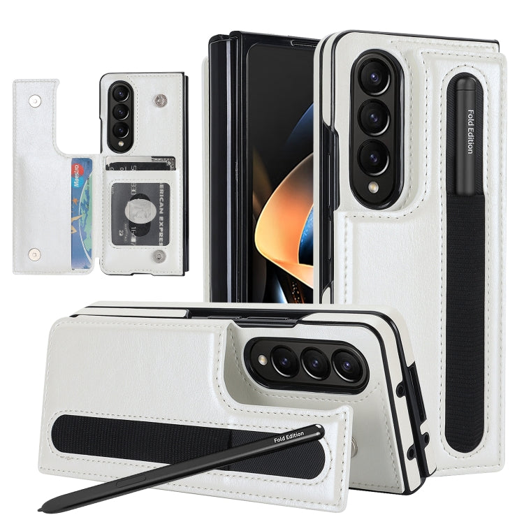 For Samsung Galaxy Z Fold4 Double Buckle Card Slot Foldable Phone Case with Pen Slot(White) - Galaxy Z Fold4 5G Cases by PMC Jewellery | Online Shopping South Africa | PMC Jewellery