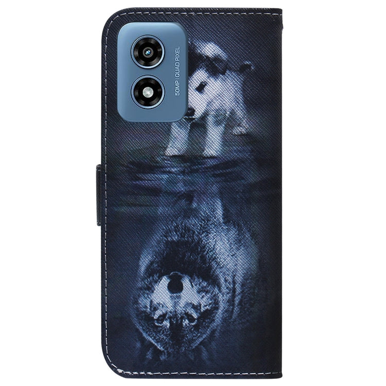 For Motorola Moto G Play 4G 2024 Coloured Drawing Flip Leather Phone Case(Wolf and Dog) - Motorola Cases by PMC Jewellery | Online Shopping South Africa | PMC Jewellery | Buy Now Pay Later Mobicred