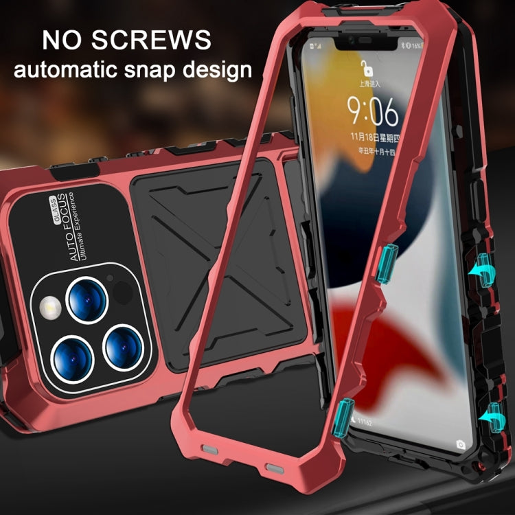 For iPhone 15 Pro Max R-JUST Metal + Silicone + Tempered Glass Life Waterproof Phone Case with Holder(Red) - iPhone 15 Pro Max Cases by R-JUST | Online Shopping South Africa | PMC Jewellery