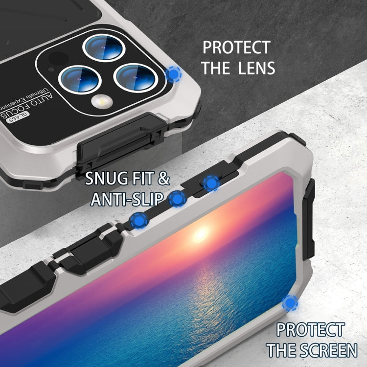 For iPhone 15 Pro Max R-JUST Metal + Silicone + Tempered Glass Life Waterproof Phone Case with Holder(Silver) - iPhone 15 Pro Max Cases by R-JUST | Online Shopping South Africa | PMC Jewellery