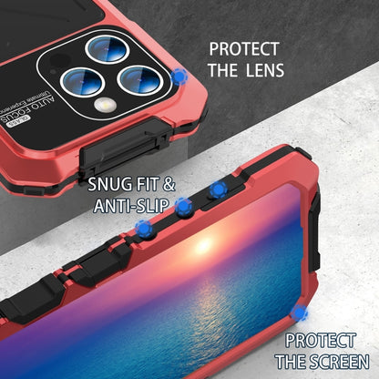 For iPhone 15 Pro R-JUST Metal + Silicone + Tempered Glass Life Waterproof Phone Case with Holder(Red) - iPhone 15 Pro Cases by R-JUST | Online Shopping South Africa | PMC Jewellery