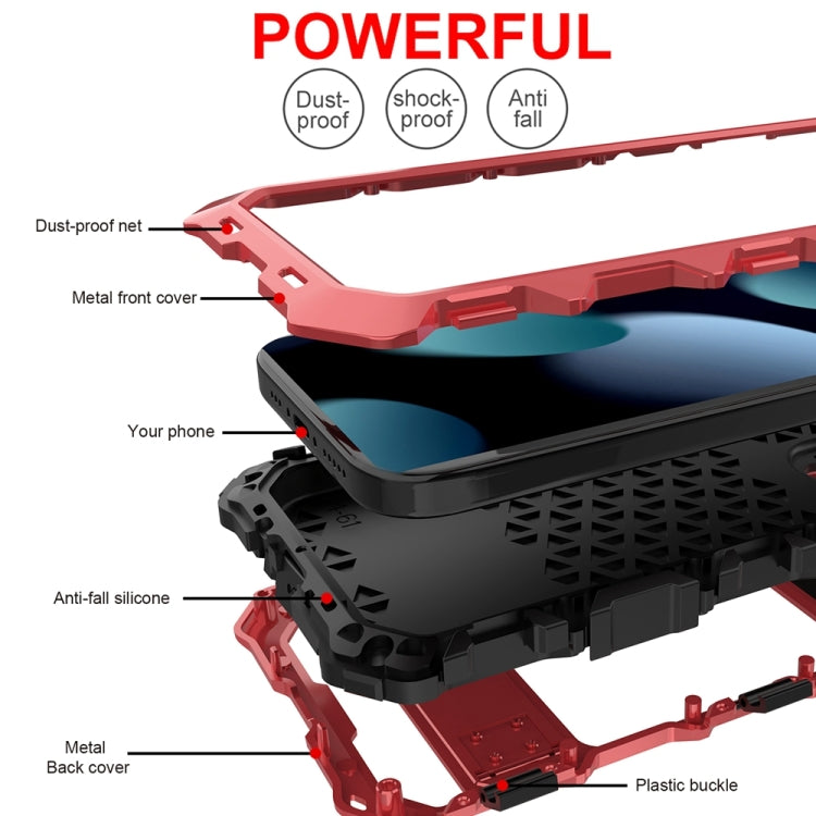 For iPhone 15 Plus R-JUST Metal + Silicone + Tempered Glass Life Waterproof Phone Case with Holder(Red) - iPhone 15 Plus Cases by R-JUST | Online Shopping South Africa | PMC Jewellery