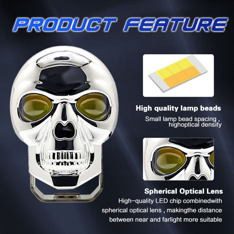 26W 3000LM Car Motorcycle IP68 Waterproof Skull Style Spotlight(Silver) - Headlights by PMC Jewellery | Online Shopping South Africa | PMC Jewellery | Buy Now Pay Later Mobicred