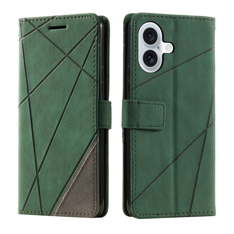 For iPhone 16 Skin Feel Splicing Leather Phone Case(Green) - iPhone 16 Cases by PMC Jewellery | Online Shopping South Africa | PMC Jewellery | Buy Now Pay Later Mobicred