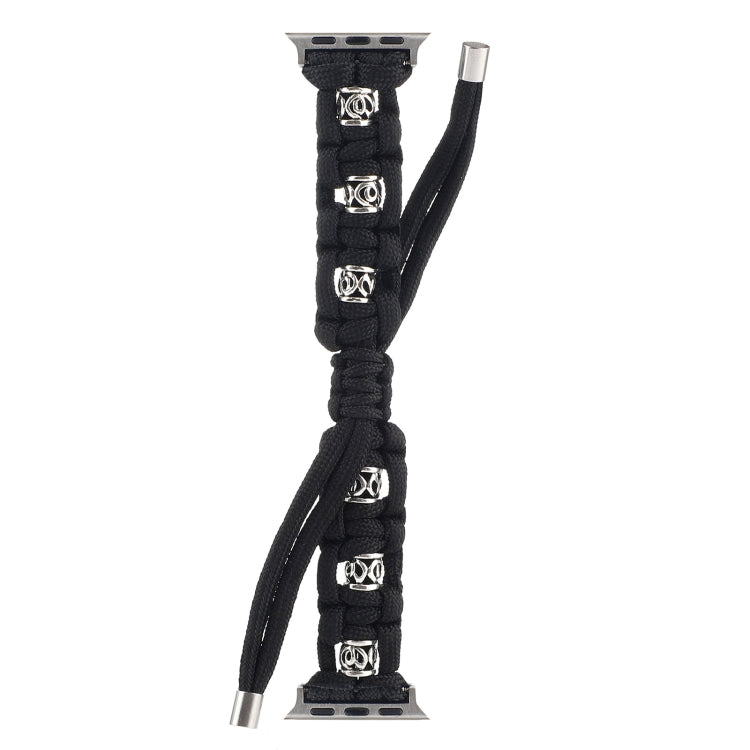 For Apple Watch Series 7 45mm Silk Silver Beads Braided Watch Band(Black) - Watch Bands by PMC Jewellery | Online Shopping South Africa | PMC Jewellery