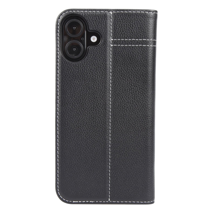 For iPhone 16 GEBEI Top-grain Horizontal Flip Leather Phone Case(Black) - iPhone 16 Cases by GEBEI | Online Shopping South Africa | PMC Jewellery | Buy Now Pay Later Mobicred