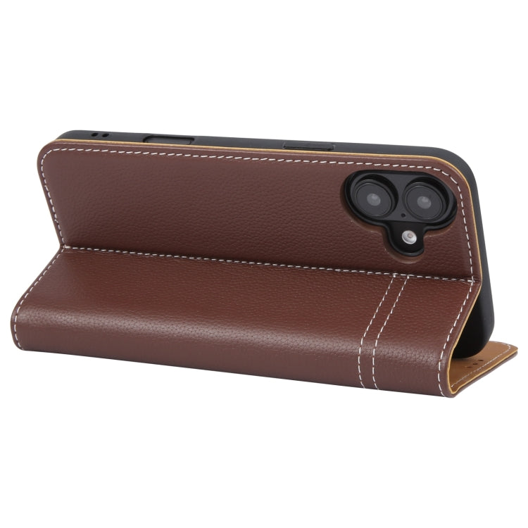 For iPhone 16 GEBEI Top-grain Horizontal Flip Leather Phone Case(Brown) - iPhone 16 Cases by GEBEI | Online Shopping South Africa | PMC Jewellery | Buy Now Pay Later Mobicred