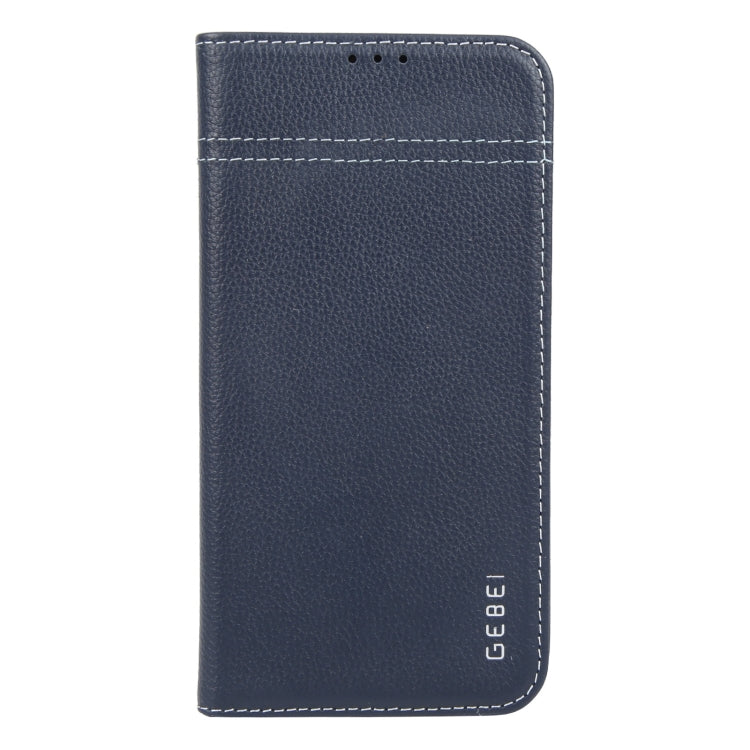 For iPhone 16 Plus GEBEI Top-grain Horizontal Flip Leather Phone Case(Blue) - iPhone 16 Plus Cases by GEBEI | Online Shopping South Africa | PMC Jewellery | Buy Now Pay Later Mobicred