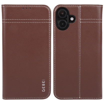 For iPhone 16 Plus GEBEI Top-grain Horizontal Flip Leather Phone Case(Brown) - iPhone 16 Plus Cases by GEBEI | Online Shopping South Africa | PMC Jewellery | Buy Now Pay Later Mobicred