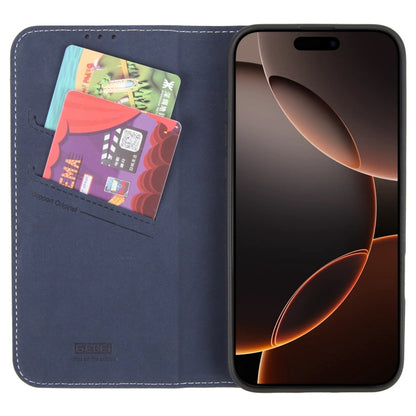 For iPhone 16 Pro GEBEI Top-grain Horizontal Flip Leather Phone Case(Blue) - iPhone 16 Pro Cases by GEBEI | Online Shopping South Africa | PMC Jewellery | Buy Now Pay Later Mobicred