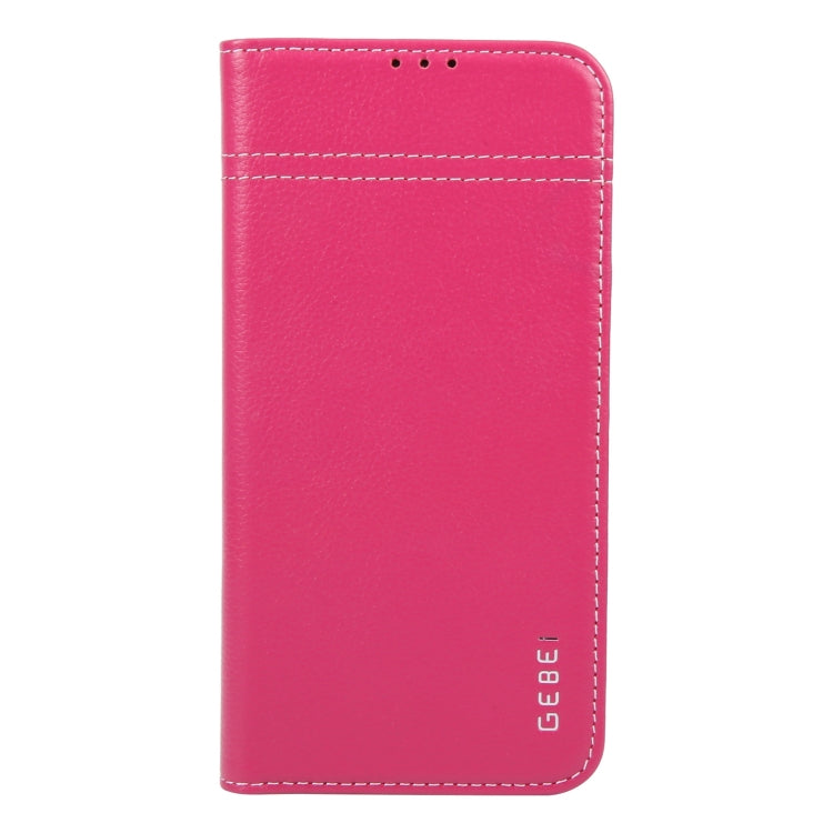 For iPhone 16 Pro Max GEBEI Top-grain Horizontal Flip Leather Phone Case(Rose Red) - iPhone 16 Pro Max Cases by GEBEI | Online Shopping South Africa | PMC Jewellery | Buy Now Pay Later Mobicred