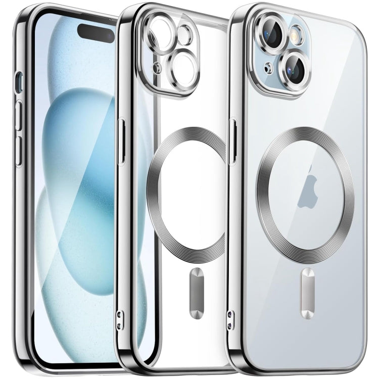 For iPhone 15 Plus Magsafe Magnetic Transparent Electroplated TPU Phone Case(Silver) - iPhone 15 Plus Cases by PMC Jewellery | Online Shopping South Africa | PMC Jewellery