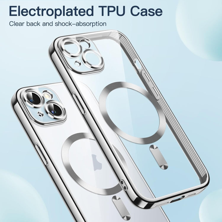 For iPhone 15 Plus Magsafe Magnetic Transparent Electroplated TPU Phone Case(Silver) - iPhone 15 Plus Cases by PMC Jewellery | Online Shopping South Africa | PMC Jewellery