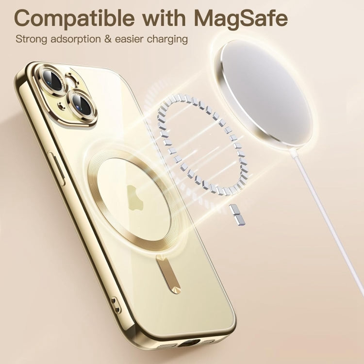 For iPhone 14 Magsafe Magnetic Transparent Electroplated TPU Phone Case(Gold) - iPhone 14 Cases by PMC Jewellery | Online Shopping South Africa | PMC Jewellery