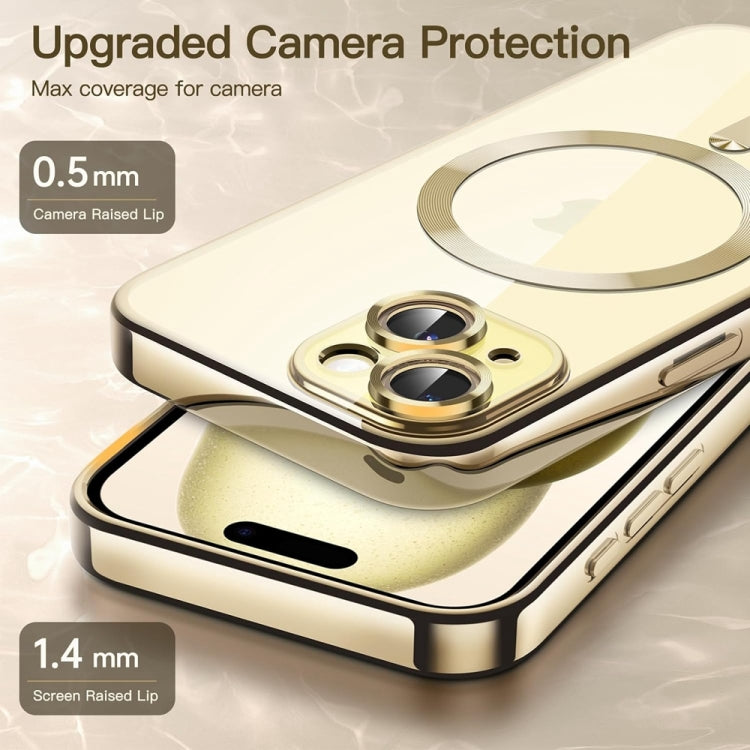 For iPhone 14 Magsafe Magnetic Transparent Electroplated TPU Phone Case(Gold) - iPhone 14 Cases by PMC Jewellery | Online Shopping South Africa | PMC Jewellery