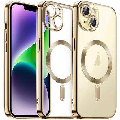 For iPhone 14 Plus Magsafe Magnetic Transparent Electroplated TPU Phone Case(Gold) - iPhone 14 Plus Tempered Glass by PMC Jewellery | Online Shopping South Africa | PMC Jewellery