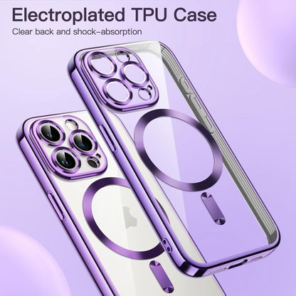 For iPhone 16 Pro Transparent Electroplated Magsafe Magnetic TPU Phone Case(Purple) - iPhone 16 Pro Cases by PMC Jewellery | Online Shopping South Africa | PMC Jewellery | Buy Now Pay Later Mobicred