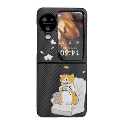 For OPPO Find N3 Flip Braided Texture Colored Drawing Pattern Phone Case(Black Coffee Cat) - Find N3 Flip Cases by PMC Jewellery | Online Shopping South Africa | PMC Jewellery