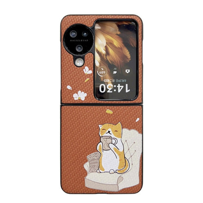 For OPPO Find N3 Flip Braided Texture Colored Drawing Pattern Phone Case(Brown Coffee Cat) - Find N3 Flip Cases by PMC Jewellery | Online Shopping South Africa | PMC Jewellery