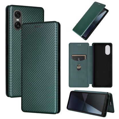 For Sony Xperia 10 VI 2024 Carbon Fiber Texture Flip Leather Phone Case(Green) - Sony Cases by PMC Jewellery | Online Shopping South Africa | PMC Jewellery | Buy Now Pay Later Mobicred