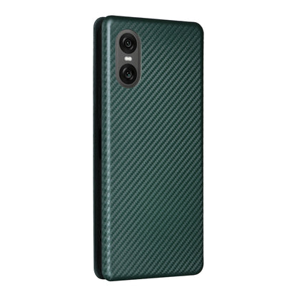 For Sony Xperia 10 VI 2024 Carbon Fiber Texture Flip Leather Phone Case(Green) - Sony Cases by PMC Jewellery | Online Shopping South Africa | PMC Jewellery | Buy Now Pay Later Mobicred