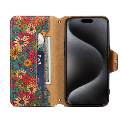 For iPhone 16 Pro Denior Flower Language Series Cork Fabric Oil Edge Leather Phone Case(Spring) - iPhone 16 Pro Cases by Denior | Online Shopping South Africa | PMC Jewellery | Buy Now Pay Later Mobicred