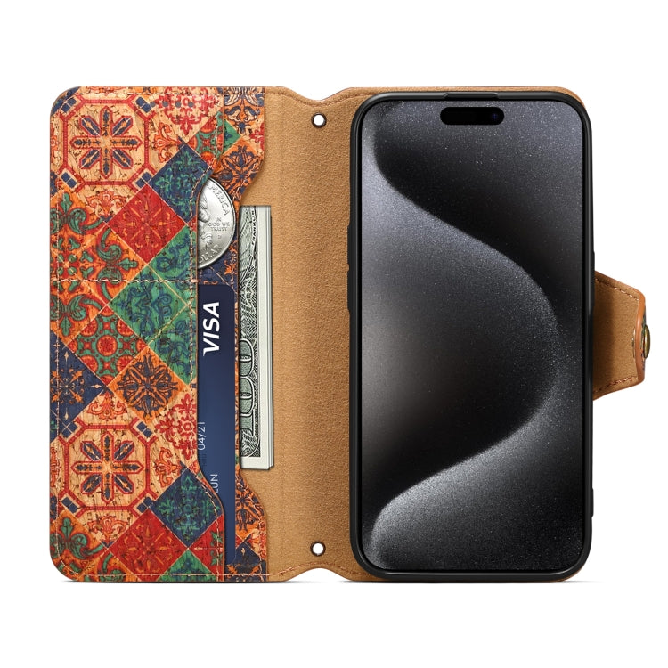 For iPhone 16 Pro Denior Flower Language Series Cork Fabric Oil Edge Leather Phone Case(Winter) - iPhone 16 Pro Cases by Denior | Online Shopping South Africa | PMC Jewellery | Buy Now Pay Later Mobicred