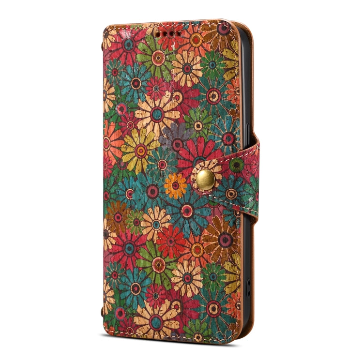 For iPhone 16 Pro Max Denior Flower Language Series Cork Fabric Oil Edge Leather Phone Case(Spring) - iPhone 16 Pro Max Cases by Denior | Online Shopping South Africa | PMC Jewellery | Buy Now Pay Later Mobicred