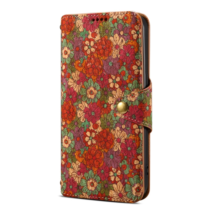 For iPhone 16 Pro Max Denior Flower Language Series Cork Fabric Oil Edge Leather Phone Case(Summer) - iPhone 16 Pro Max Cases by Denior | Online Shopping South Africa | PMC Jewellery | Buy Now Pay Later Mobicred