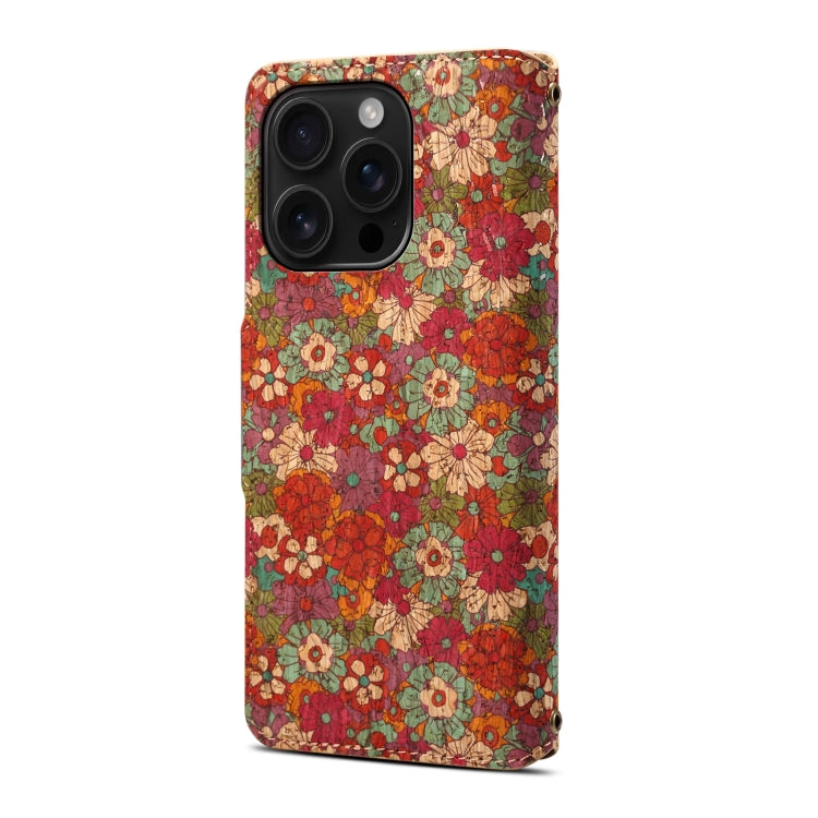 For iPhone 16 Pro Max Denior Flower Language Series Cork Fabric Oil Edge Leather Phone Case(Summer) - iPhone 16 Pro Max Cases by Denior | Online Shopping South Africa | PMC Jewellery | Buy Now Pay Later Mobicred