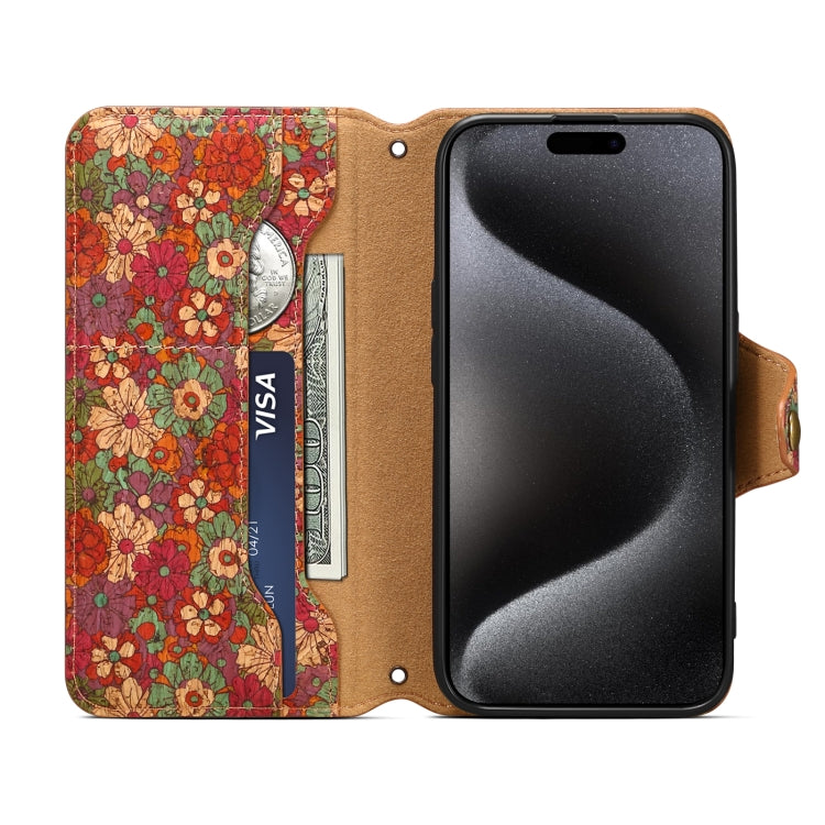 For iPhone 16 Pro Max Denior Flower Language Series Cork Fabric Oil Edge Leather Phone Case(Summer) - iPhone 16 Pro Max Cases by Denior | Online Shopping South Africa | PMC Jewellery | Buy Now Pay Later Mobicred