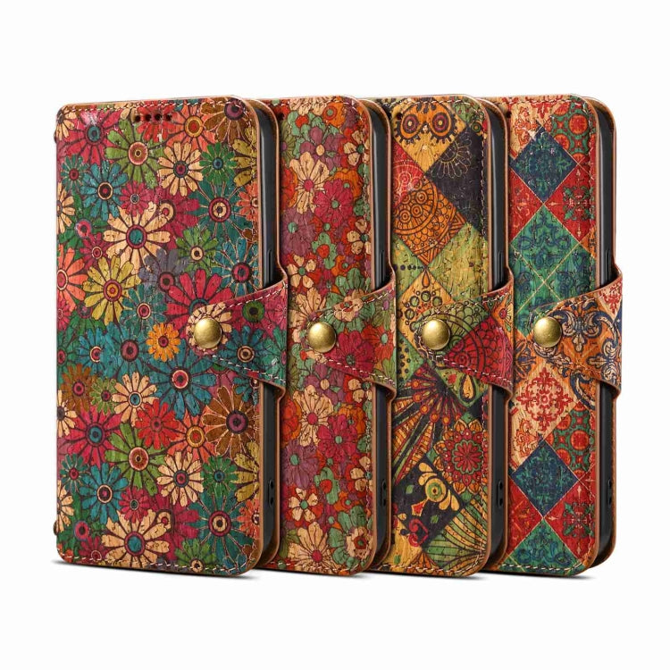 For iPhone 16 Pro Max Denior Flower Language Series Cork Fabric Oil Edge Leather Phone Case(Summer) - iPhone 16 Pro Max Cases by Denior | Online Shopping South Africa | PMC Jewellery | Buy Now Pay Later Mobicred