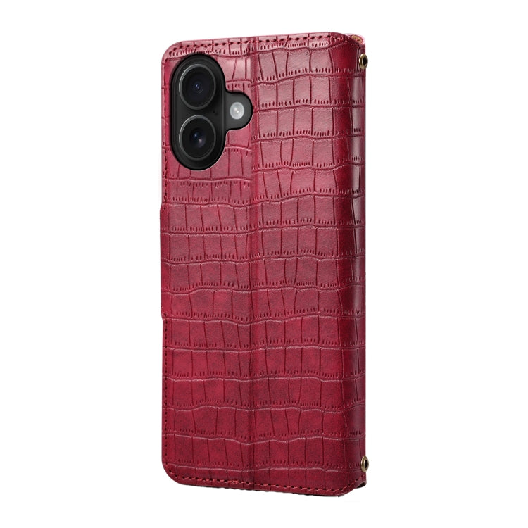 For iPhone 16 Denior Crocodile Texture Oil Edge Leather Phone Case(Rose Red) - iPhone 16 Cases by Denior | Online Shopping South Africa | PMC Jewellery | Buy Now Pay Later Mobicred