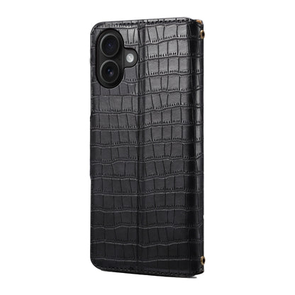 For iPhone 16 Plus Denior Crocodile Texture Oil Edge Leather Phone Case(Black) - iPhone 16 Plus Cases by Denior | Online Shopping South Africa | PMC Jewellery | Buy Now Pay Later Mobicred