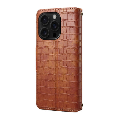 For iPhone 16 Pro Denior Crocodile Texture Oil Edge Leather Phone Case(Brown) - iPhone 16 Pro Cases by Denior | Online Shopping South Africa | PMC Jewellery | Buy Now Pay Later Mobicred