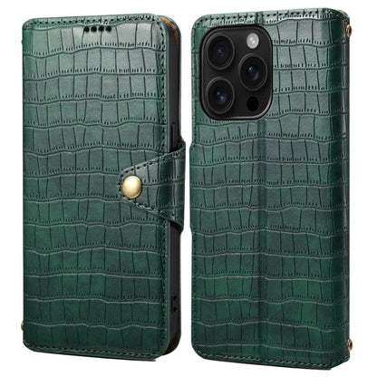 For iPhone 16 Pro Denior Crocodile Texture Oil Edge Leather Phone Case(Green) - iPhone 16 Pro Cases by Denior | Online Shopping South Africa | PMC Jewellery | Buy Now Pay Later Mobicred