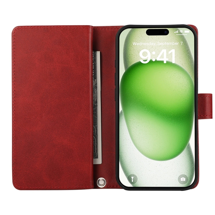 For iPhone 16 Plus Wristband Card Slot Leather Phone Case(Red) - iPhone 16 Plus Cases by PMC Jewellery | Online Shopping South Africa | PMC Jewellery | Buy Now Pay Later Mobicred