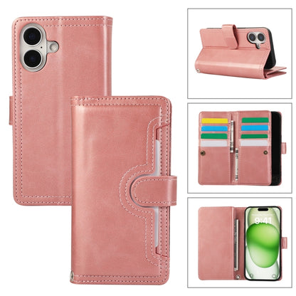 For iPhone 16 Plus Wristband Card Slot Leather Phone Case(Rose Gold) - iPhone 16 Plus Cases by PMC Jewellery | Online Shopping South Africa | PMC Jewellery | Buy Now Pay Later Mobicred