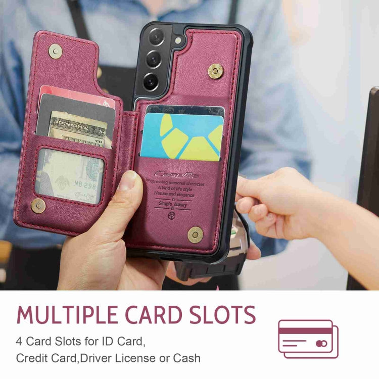 For Samsung Galaxy S21 FE 5G CaseMe C22 Card Slots Holder RFID Anti-theft Phone Case(Wine Red) - Galaxy Phone Cases by CaseMe | Online Shopping South Africa | PMC Jewellery | Buy Now Pay Later Mobicred