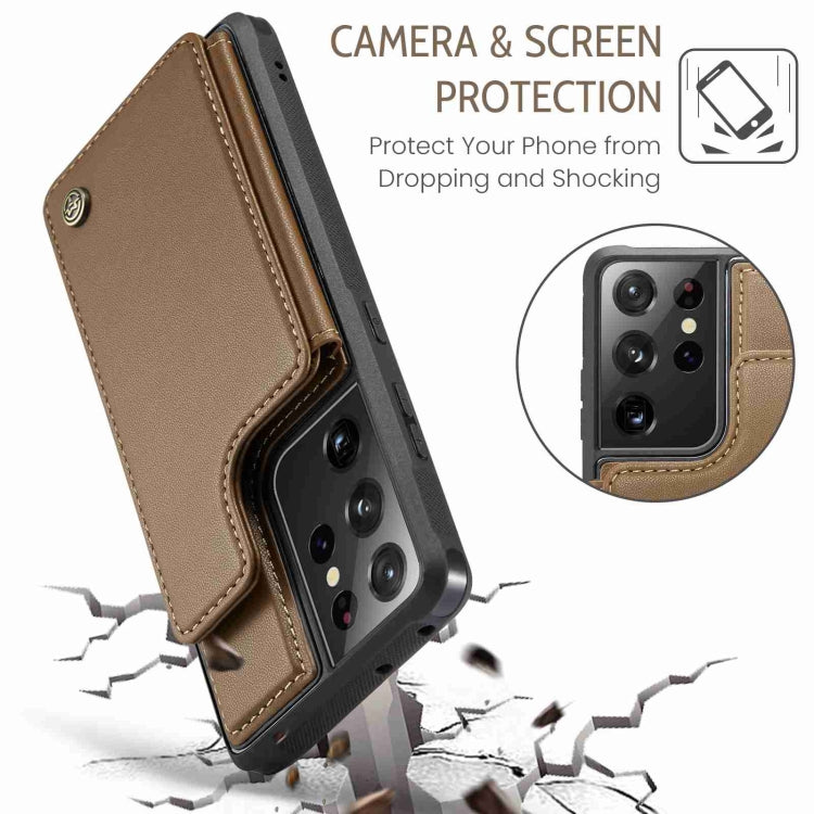 For Samsung Galaxy S21 Ultra 5G CaseMe C22 Card Slots Holder RFID Anti-theft Phone Case(Brown) - Galaxy S21 Ultra 5G Cases by CaseMe | Online Shopping South Africa | PMC Jewellery | Buy Now Pay Later Mobicred