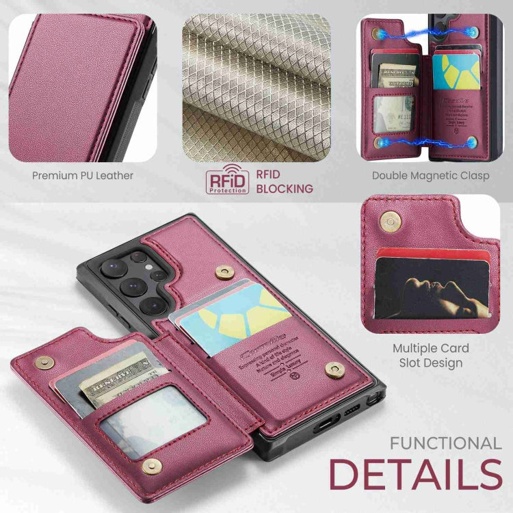 For Samsung Galaxy S22 Ultra 5G CaseMe C22 Card Slots Holder RFID Anti-theft Phone Case(Wine Red) - Galaxy S22 Ultra 5G Cases by CaseMe | Online Shopping South Africa | PMC Jewellery | Buy Now Pay Later Mobicred