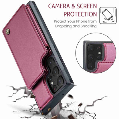 For Samsung Galaxy S22 Ultra 5G CaseMe C22 Card Slots Holder RFID Anti-theft Phone Case(Wine Red) - Galaxy S22 Ultra 5G Cases by CaseMe | Online Shopping South Africa | PMC Jewellery | Buy Now Pay Later Mobicred