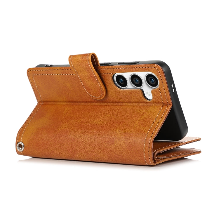 For Samsung Galaxy S24+ 5G Wristband Card Slot Leather Phone Case(Brown) - Galaxy S24+ 5G Cases by PMC Jewellery | Online Shopping South Africa | PMC Jewellery | Buy Now Pay Later Mobicred