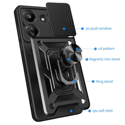 For Xiaomi Redmi 13C 4G Sliding Camera Cover Design TPU Hybrid PC Phone Case(Black) - 13C Cases by PMC Jewellery | Online Shopping South Africa | PMC Jewellery