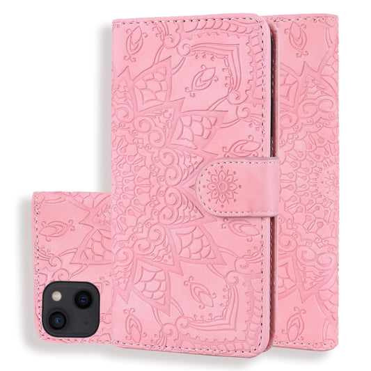 For iPhone 16 Pro Max Mandala Embossed Dual-Fold Calf Leather Phone Case(Pink) - iPhone 16 Pro Max Cases by PMC Jewellery | Online Shopping South Africa | PMC Jewellery | Buy Now Pay Later Mobicred